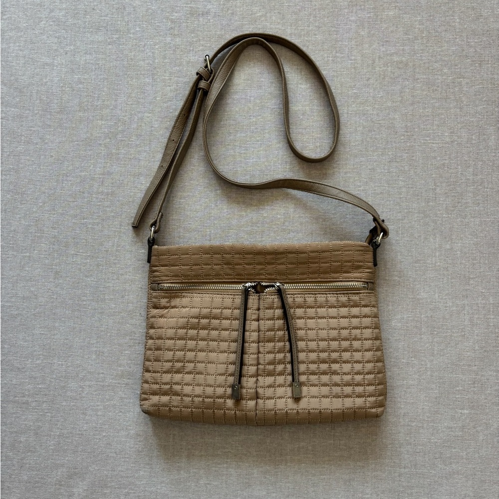 Max Studio classic casual neutral beige quilted crossbody purse bag